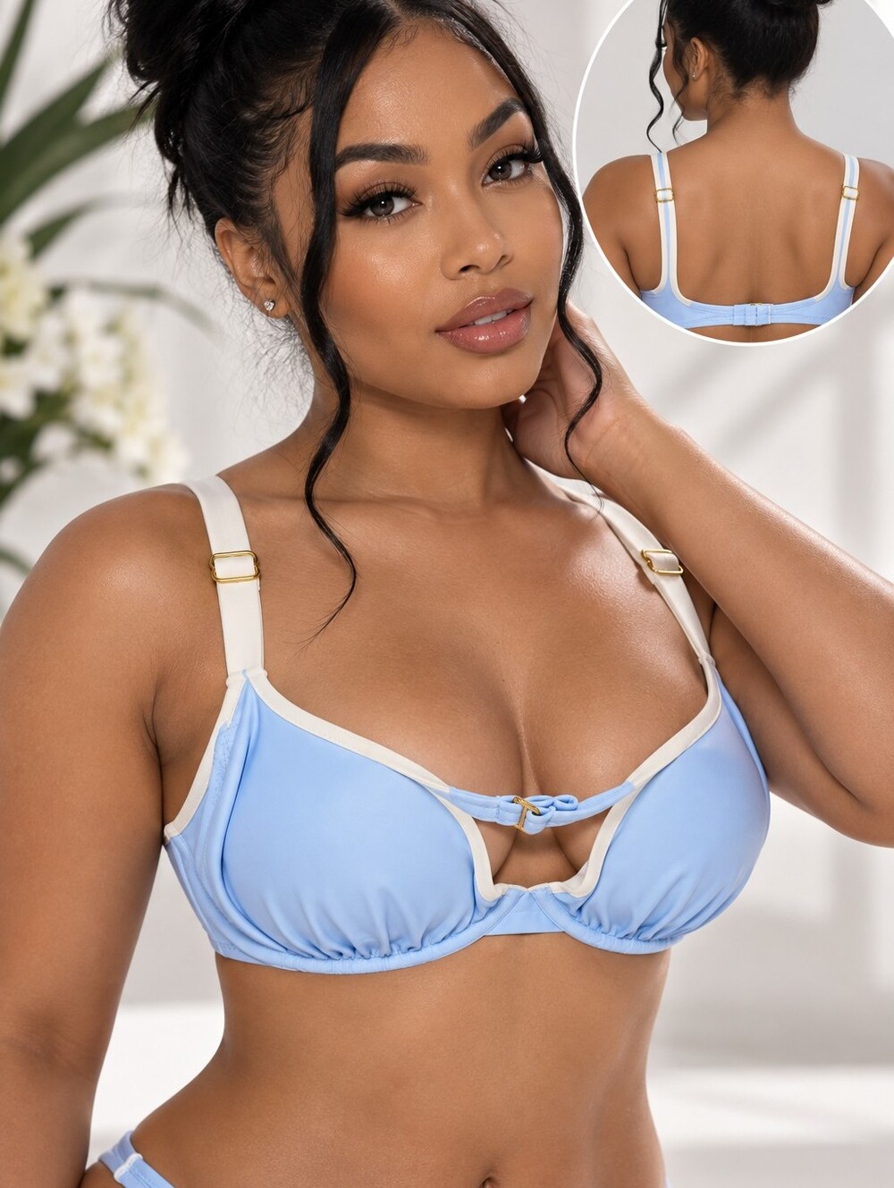 Solid & Striped Women’s Light Blue Bra Ivory Trim Size Medium